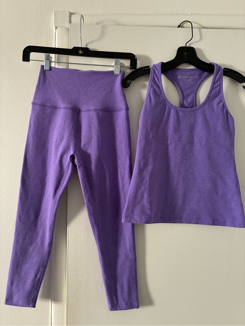 Beyond Yoga space dye purple workout set